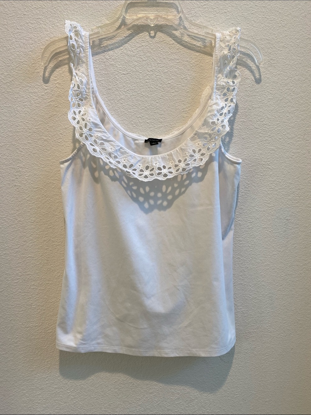 Ann Taylor White Eyelet Detail Tank